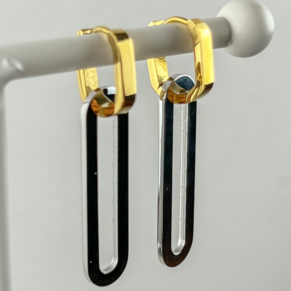 Dangle Oval Hoops 2 In 1 Earrings Dual Color Long Earrings Drop Earrings